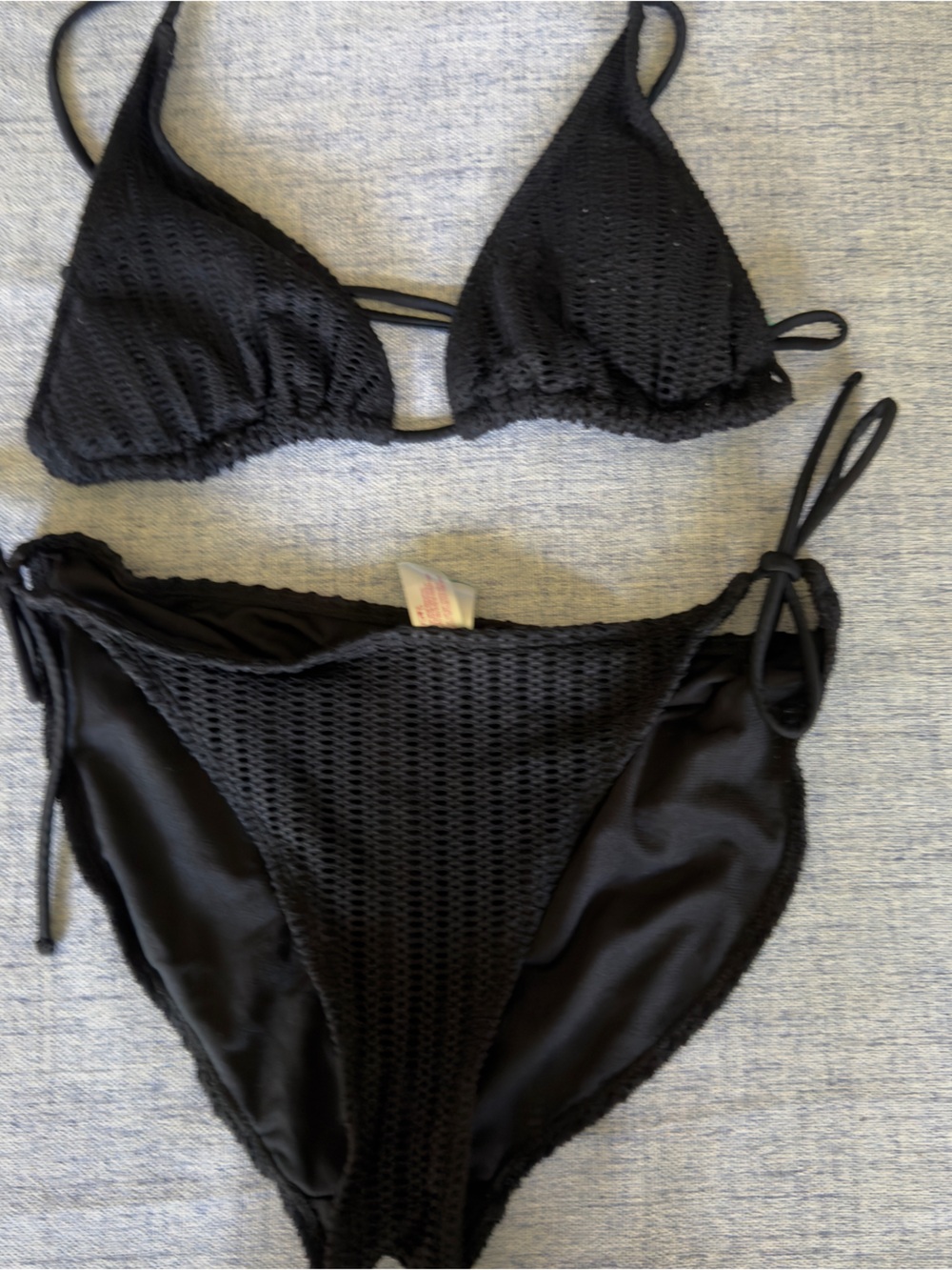 Black Mesh Overlay Bikini Set | Size XL (15-17) | Adjustable Tie Sides